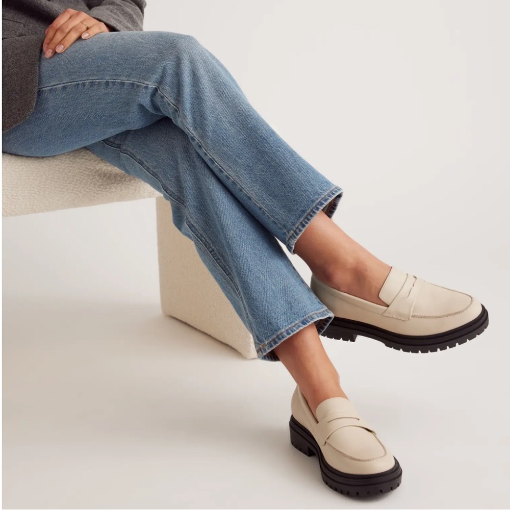 Quince Cream Leather Lug-Sole Penny Loafers